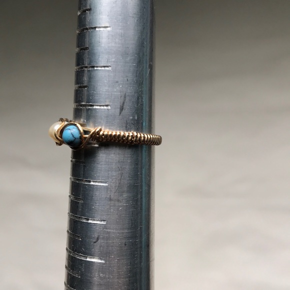 Freshwater pearl & turquoise gold ring - Picture 3 of 5